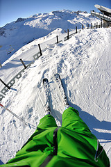 Image showing skiing on fresh snow at winter season at beautiful sunny day