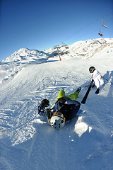 Image showing skiing on fresh snow at winter season at beautiful sunny day