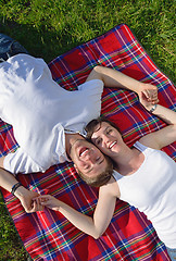 Image showing romantic young couple in love together outdoor