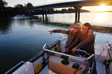 Image showing couple in love  have romantic time on boat