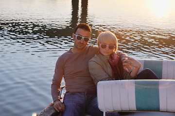 Image showing couple in love  have romantic time on boat