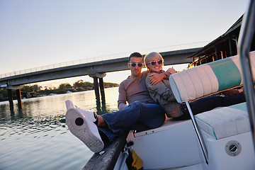 Image showing couple in love  have romantic time on boat