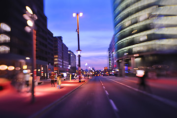 Image showing City night with cars motion blurred light in busy street