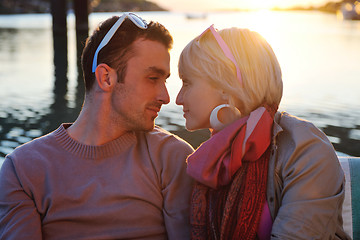 Image showing couple in love  have romantic time on boat