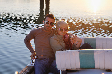 Image showing couple in love  have romantic time on boat