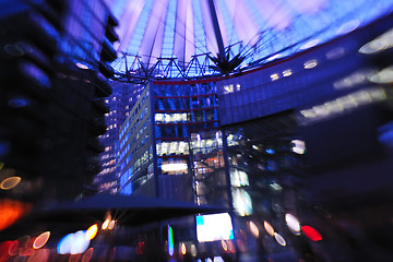 Image showing City night with cars motion blurred light in busy street