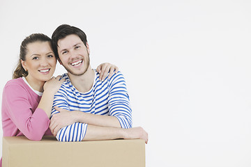 Image showing Young couple moving in new home