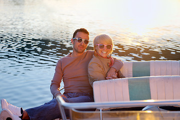 Image showing couple in love  have romantic time on boat