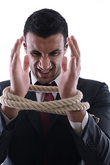 Image showing business man with rope isolated on white background