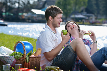 Image showing happy young couple having a picnic outdoor