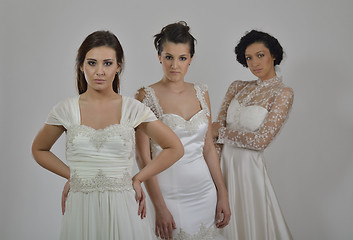 Image showing portrait of a three beautiful woman in wedding dress