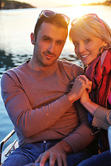 Image showing couple in love  have romantic time on boat