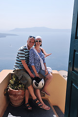 Image showing happy young couple tourists in greece