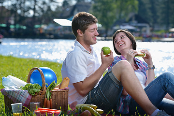 Image showing happy young couple having a picnic outdoor