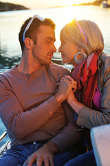 Image showing couple in love  have romantic time on boat