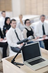 Image showing laptop on conference speech podium