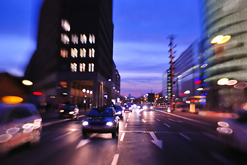 Image showing City night with cars motion blurred light in busy street