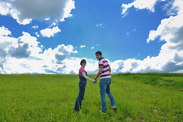 Image showing romantic young couple in love together outdoor