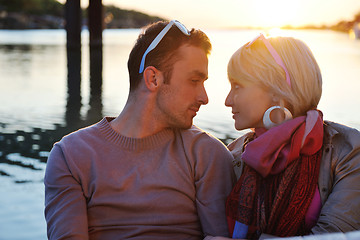 Image showing couple in love  have romantic time on boat