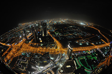 Image showing Panorama of down town Dubai city at night