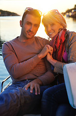 Image showing couple in love  have romantic time on boat