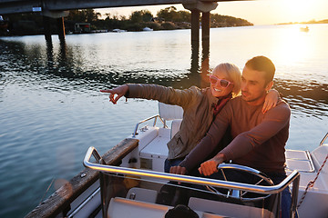 Image showing couple in love  have romantic time on boat