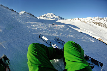 Image showing skiing on fresh snow at winter season at beautiful sunny day