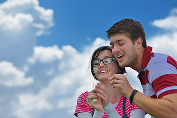 Image showing romantic young couple in love together outdoor