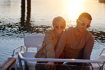 Image showing couple in love  have romantic time on boat