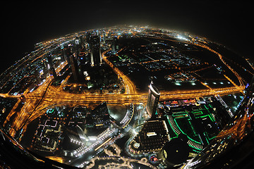 Image showing Panorama of down town Dubai city at night