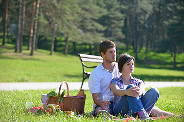 Image showing happy young couple having a picnic outdoor