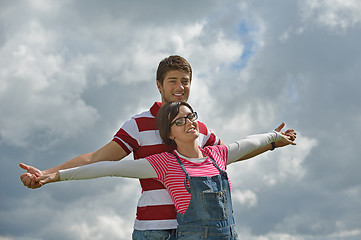 Image showing romantic young couple in love together outdoor