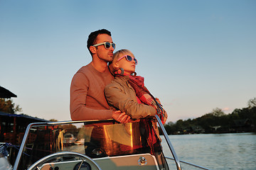 Image showing couple in love  have romantic time on boat