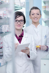 Image showing team of pharmacist chemist woman  in pharmacy drugstore