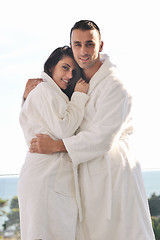 Image showing couple relaxing on balcony