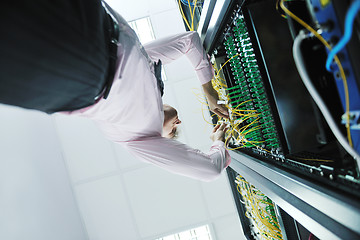 Image showing young it engeneer in datacenter server room