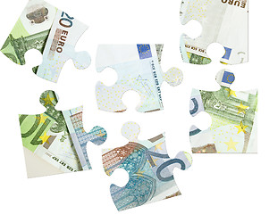 Image showing  pieces of Euro banknotes puzzle