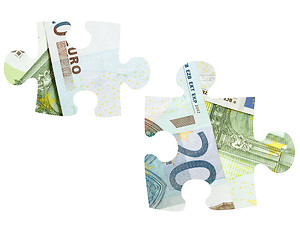 Image showing  pieces of Euro banknotes puzzle