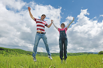 Image showing romantic young couple in love together outdoor