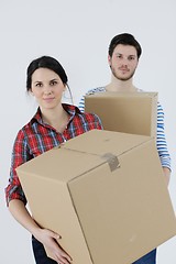 Image showing Young couple moving in new house