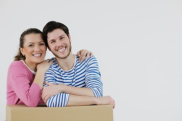 Image showing Young couple moving in new home