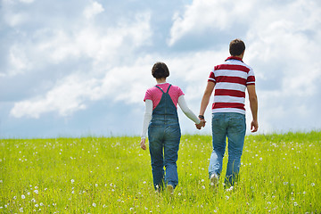 Image showing romantic young couple in love together outdoor