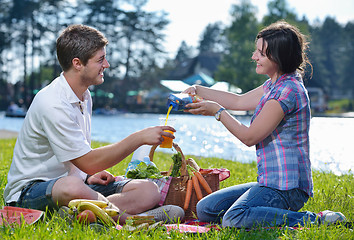 Image showing happy young couple having a picnic outdoor