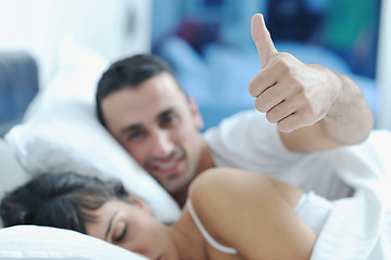 Image showing young couple have good time in their bedroom