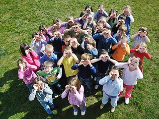 Image showing preschool  kids outdoor have fun