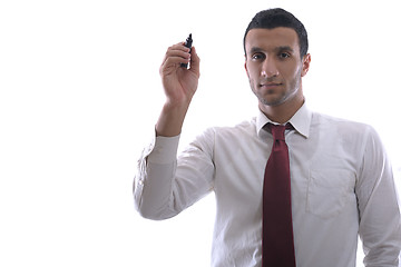 Image showing business man draw with marker on empty space