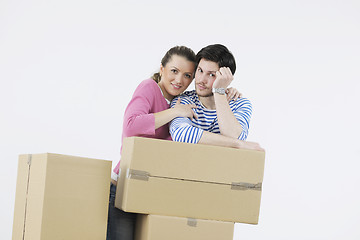 Image showing Young couple moving in new home