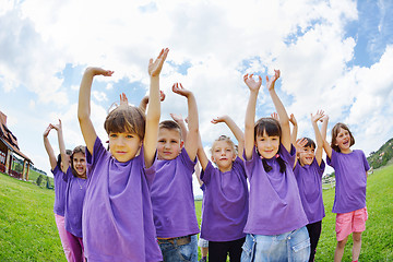 Image showing happy kids group  have fun in nature