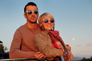 Image showing couple in love  have romantic time on boat