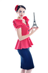 Image showing beautiful young woman with paris symbol eiffel tower